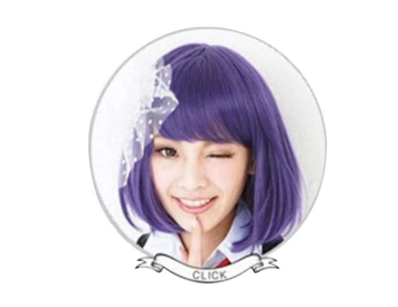 Anime Costume Cosplay Straight Short Curly Hair Wig Women Lovely Bob Hairpiece-Light Purple