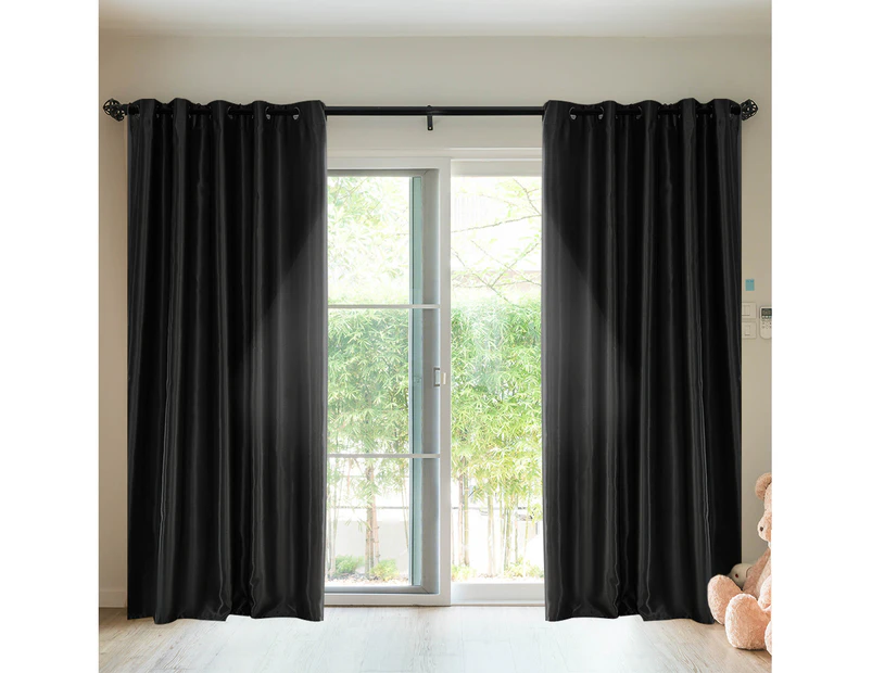 2X Blockout Curtains Blackout Curtain Window Eyelet Bedroom Black 132CM x 213CM