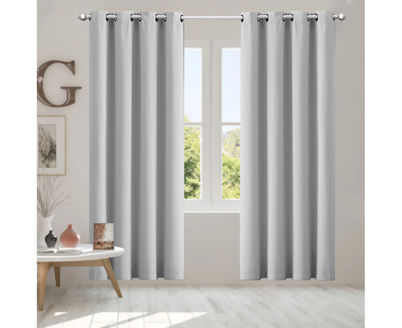 2x Blockout Curtains Panels 3 Layers Eyelet Room Darkening 132x230cm Grey