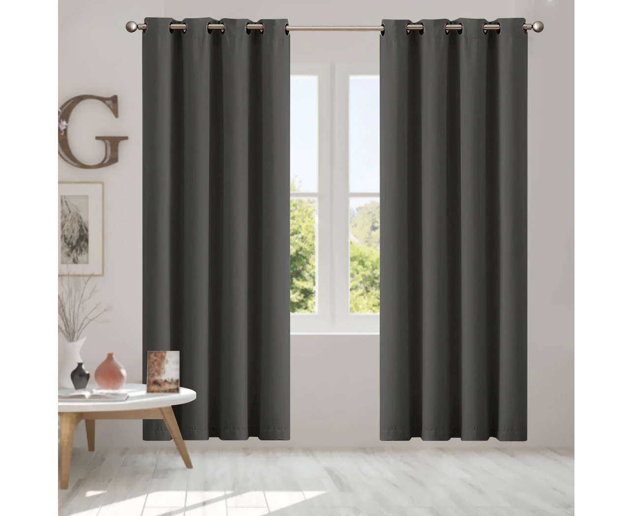 2x Blockout Curtains Panels 3 Layers Eyelet Room Darkening 132x160cm Charcoal