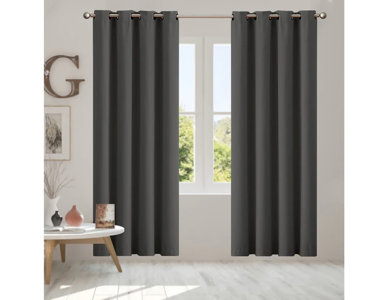 2x Blockout Curtains Panels 3 Layers Eyelet Room Darkening 132x160cm Charcoal