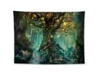 Forest Tapestry, Nature Tree Popular Elves Wall Hanging Tapestry Warm Green Beach Blanket