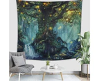 Forest Tapestry, Nature Tree Popular Elves Wall Hanging Tapestry Warm Green Beach Blanket