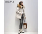 Hooded Fur Collar Loose Down Jacket Women Winter Korean Fashion Warm Thicken Padded Cotton Coat Female Loose Puffer Parkas Beige