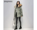 Hooded Fur Collar Loose Down Jacket Women Winter Korean Fashion Warm Thicken Padded Cotton Coat Female Loose Puffer Parkas Beige