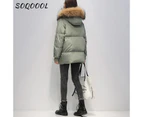 Hooded Fur Collar Loose Down Jacket Women Winter Korean Fashion Warm Thicken Padded Cotton Coat Female Loose Puffer Parkas Beige