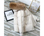 Hooded Fur Collar Loose Down Jacket Women Winter Korean Fashion Warm Thicken Padded Cotton Coat Female Loose Puffer Parkas Beige