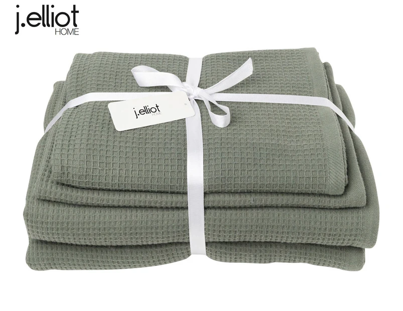 4pc J.Elliot Camila Waffle Weave Hand/Bath Towel/Mat Set Cotton Absorbent Chive