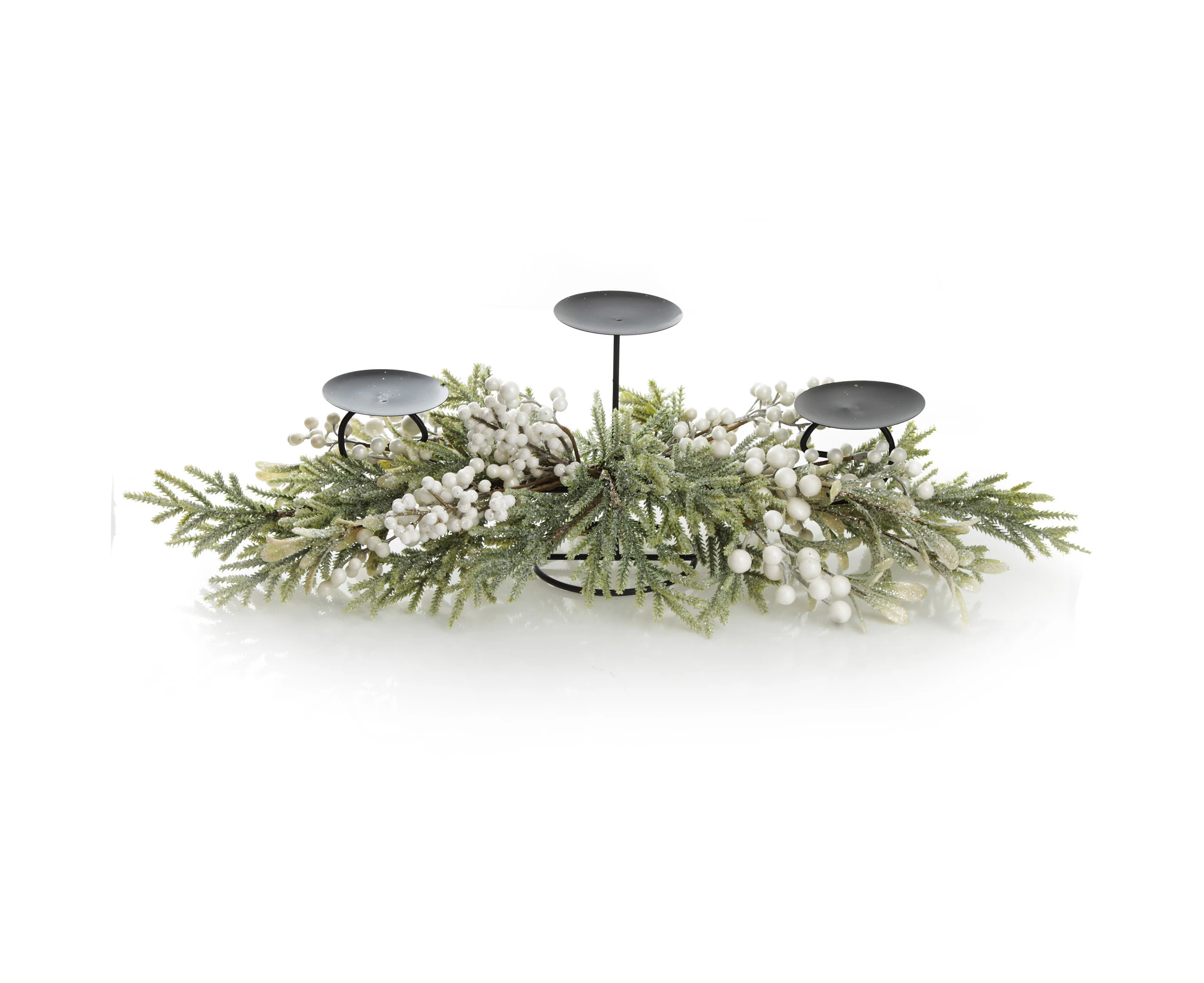 White Berry and Frosted Leaf Christmas Table Centrepiece Candle Holder