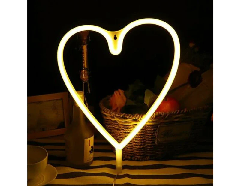 Warm White Heart Love Heart LED Neon Sign Night Light Wall Bar Lamp Party Wedding X'mas USB DecAU