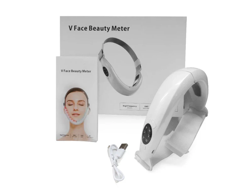 EMS Facial Lifting Device Facial Massager LED Photon Therapy Face Slimming Vibration Chin V Line Lift Belt Cellulite Jaw Device - White