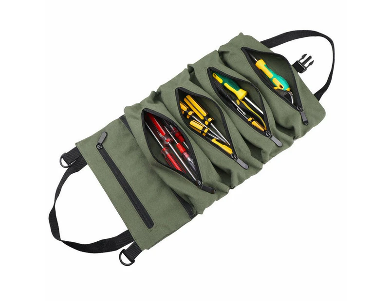 Multi-Purpose Tool Roll Up Bag Wrench Storage Roll Pouch - Green