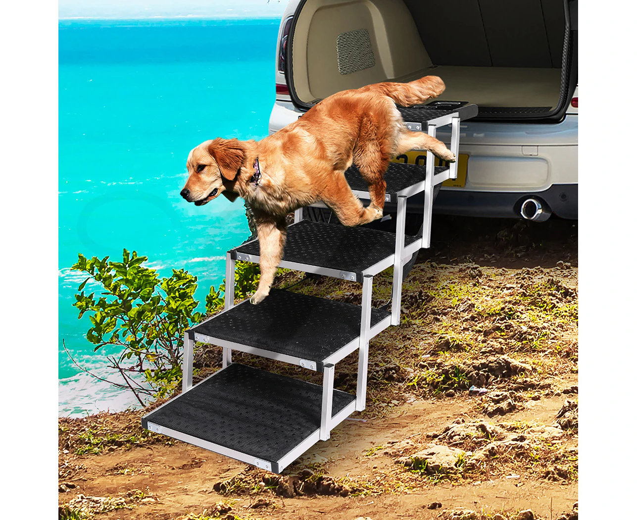 Pawz 5 Steps Dog Ramp Adjustable Height Stair Car Dog Folding Portable Aluminium