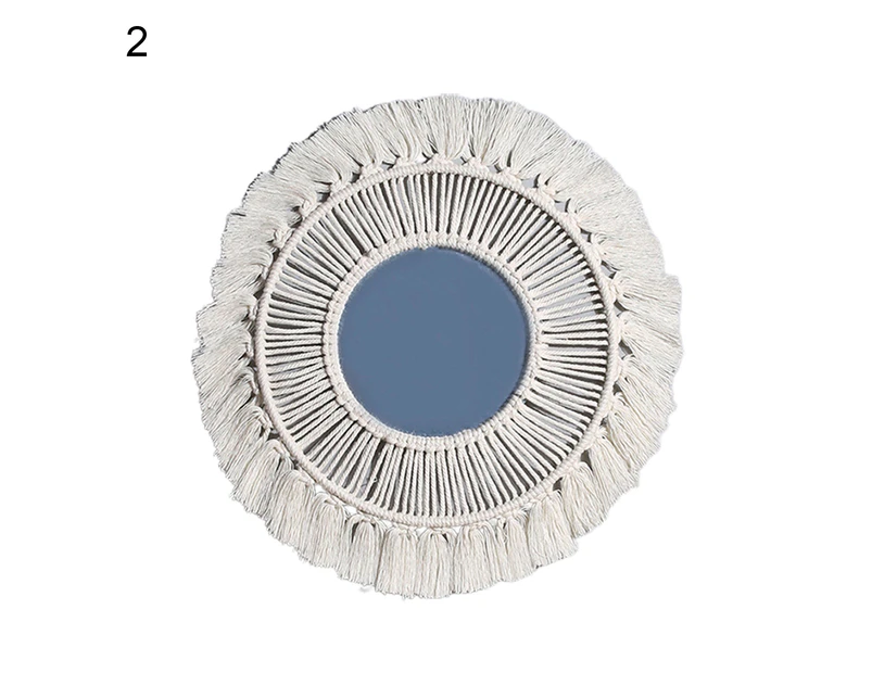 aerkesd Wall Mirror Hanging Vintage Acrylic Macrame Fringe Hand Knitting Mirror for Living Room-Style 2