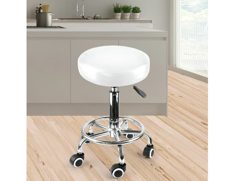 Levede Salon Stool Swivel Hairdressing Barber Stools Bar Chairs Lift Round - White