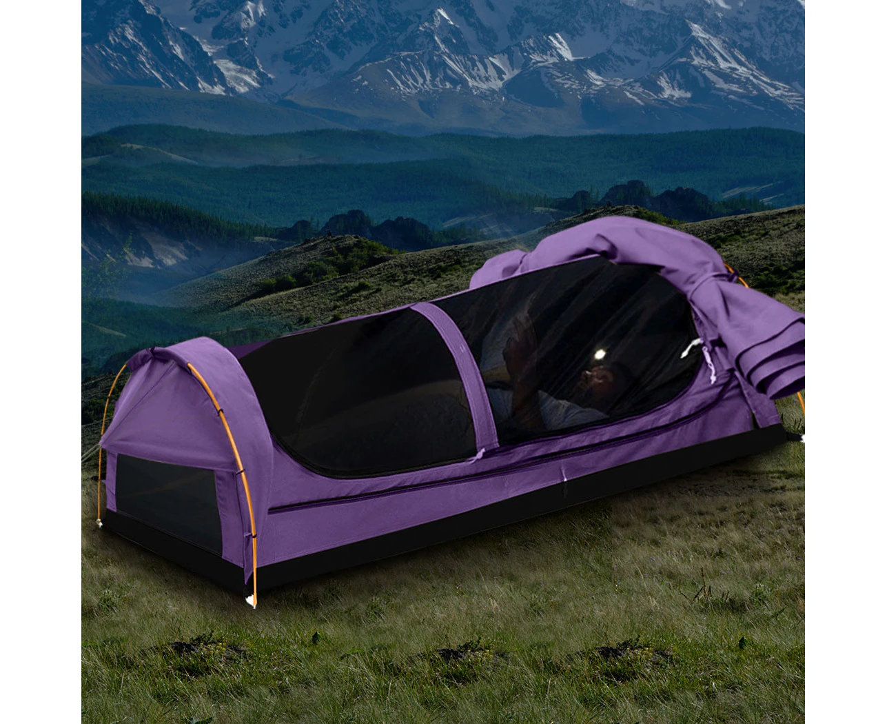 Mountview King Single Swag Camping Swags Canvas Dome Tent Hiking Mattress Purple