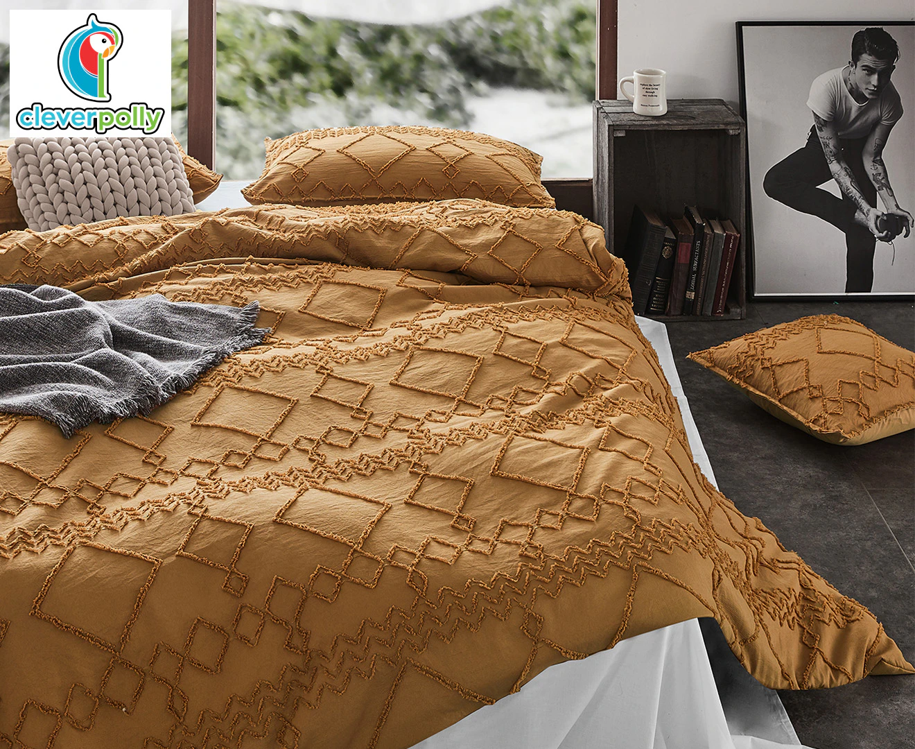 CleverPolly Tufted Quilt Cover Set - Caramel