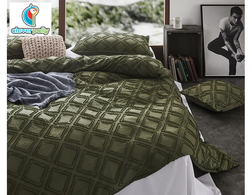 CleverPolly Tufted Quilt Cover Set - Khaki Green