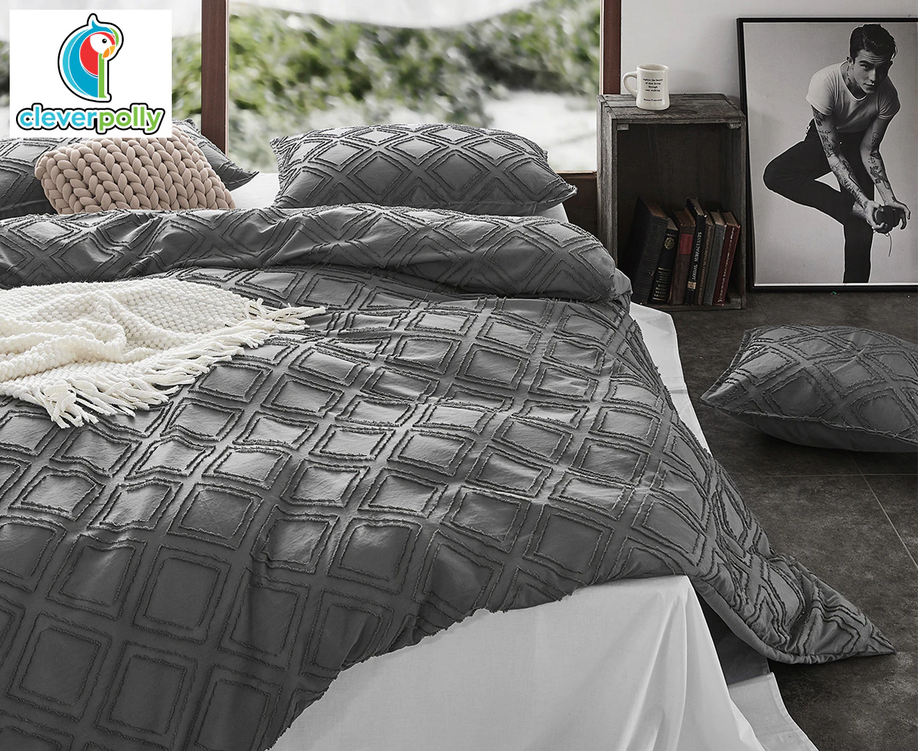 CleverPolly Tufted  Quilt Cover Set - Smoke