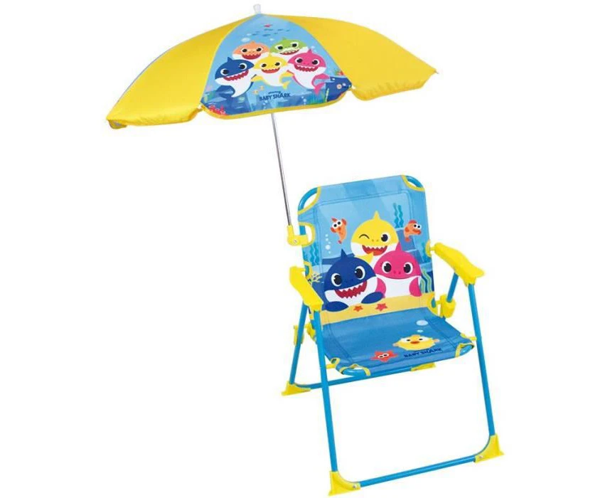 Fun House Baby Shark Folding Camping Chair Dimensions: Height Length 38.5 x Depth 37.5 cm + Parasol Diameter 65 cm for Children, Multicolored