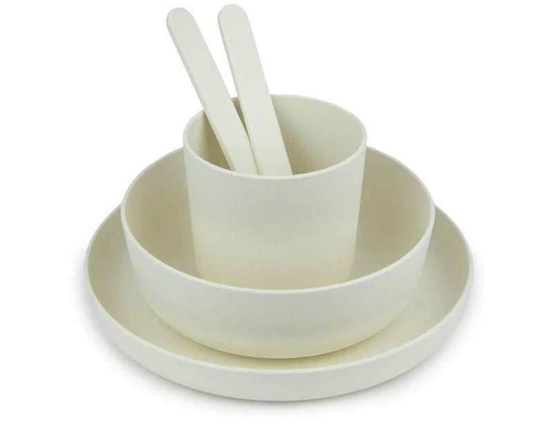 MILL'O BÉBÉ - DISH SET (PLATE, BOWL, CUP, SPOON, FORK) BIODEGRADABLE - BPA FREE - MICROWAVEABLE - WHITE - CATCH