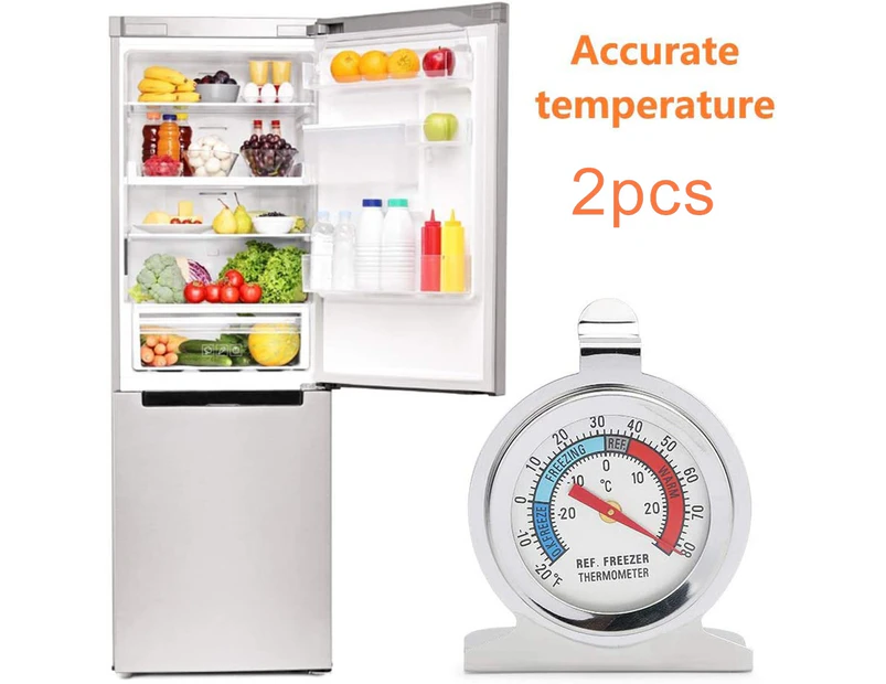2Pcs Large Round Dial Kitchen Stainless Steel Freezer Refrigerator Thermometer