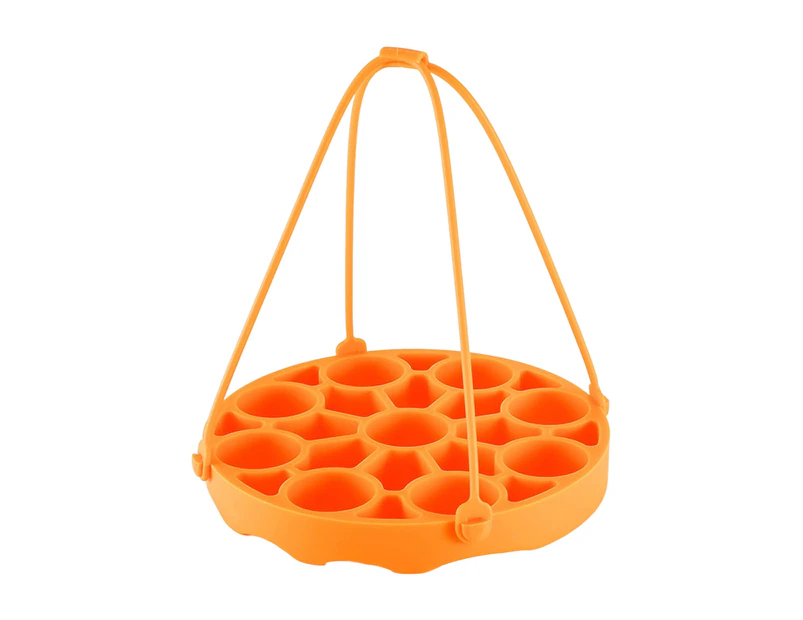 Compatible Egg Steamer Rack with Handle Silicone Sturdy Construction 9 Holes Egg Steamer Kitchen Supplies-Orange