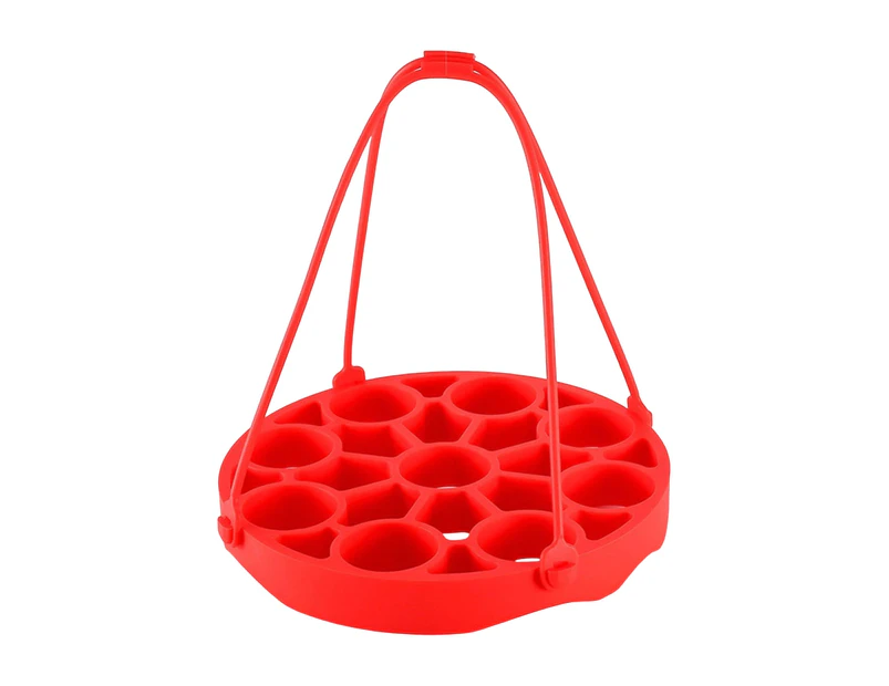 Compatible Egg Steamer Rack with Handle Silicone Sturdy Construction 9 Holes Egg Steamer Kitchen Supplies-Red