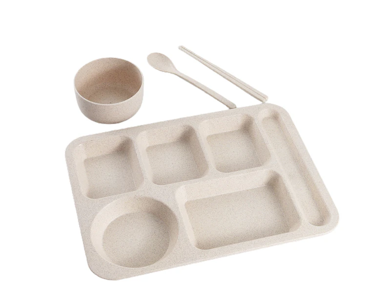 1 Set Individual Grid Stackable Food Plate Plastic Practical Food-grade Food Tray for Home-Beige