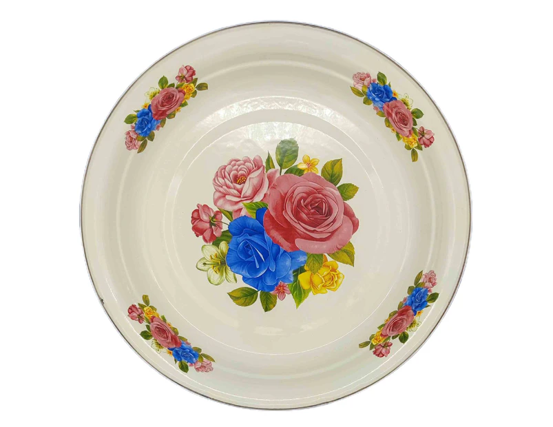 Dinner Plate Porcelain Large Capacity Floral Pattern Graceful Appetizer Food Serving Enamel Dish Kitchen Supplies-A