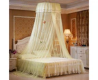 Mosquito Net Round Top Stimulation Butterfly Pin Polyester Fiber Decorative Bed Canopy for Student-Yellow