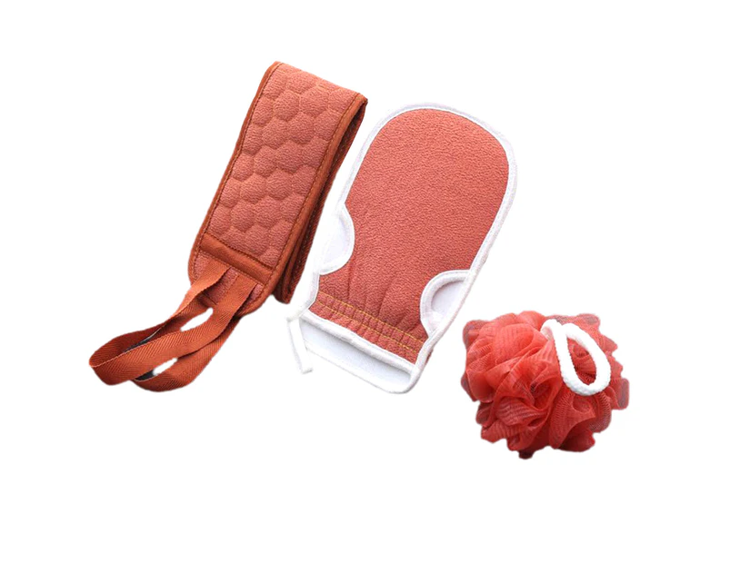 1 Set Bath Towel Multi-use Strong Friction Fiber Scrub Wash Massage Body Exfoliator Towel for Home-Brick Red