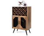 Giantex Wood Wine Bar Cabinet Industrial Buffet Sideboard w/Wine Rack & Glass Holder for Dining Room Kitchen
