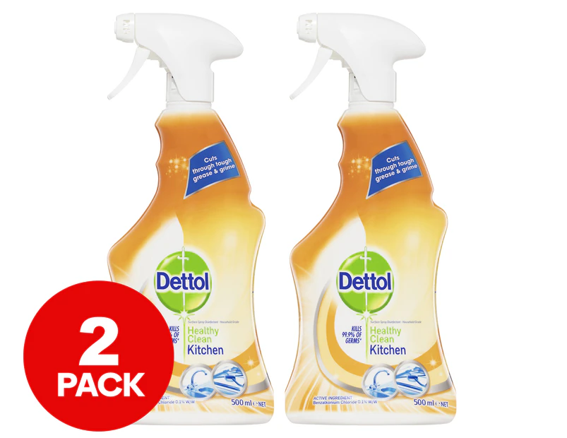 2 x 500mL Dettol Antibacterial Disinfectant Cleaning Kitchen Spray