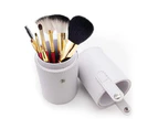 Portable Make Up Brush Holder, Cosmetic Brush Bucket Storage Cylinder PU Leather Cosmetics Make Up Cup Organizer for Desk and Travel - White