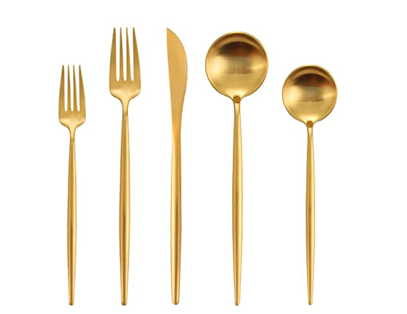 20 Pieces Stainless Steel Flatware Matte Gold Set for 4 Tableware Cutlery Set Satin Finished Dishwasher Safe