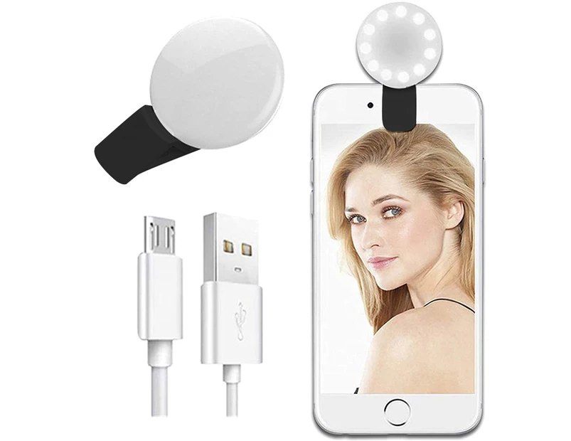 Selfie Clip on Ring Light, Mini Rechargeable Adjustable Brightness Light , USB Flash Lighting for iPhone/Android Cell Phone Photography,Video, Vlogging