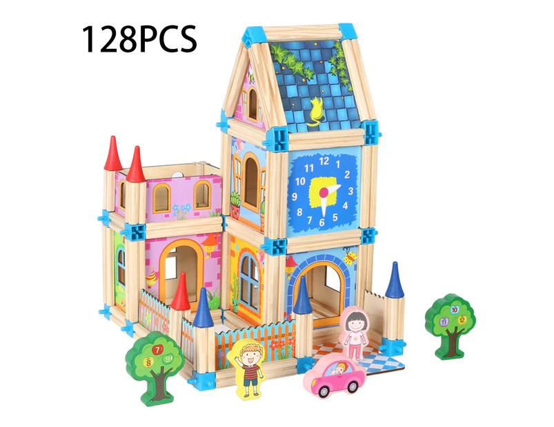128/268Pcs DIY Wooden Castle Building Blocks Puzzle Education Kids Assembly Toy