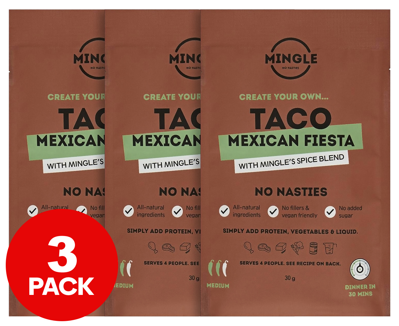 3 X Mingle Taco Mexican Fiesta Spice Blend 30g Au