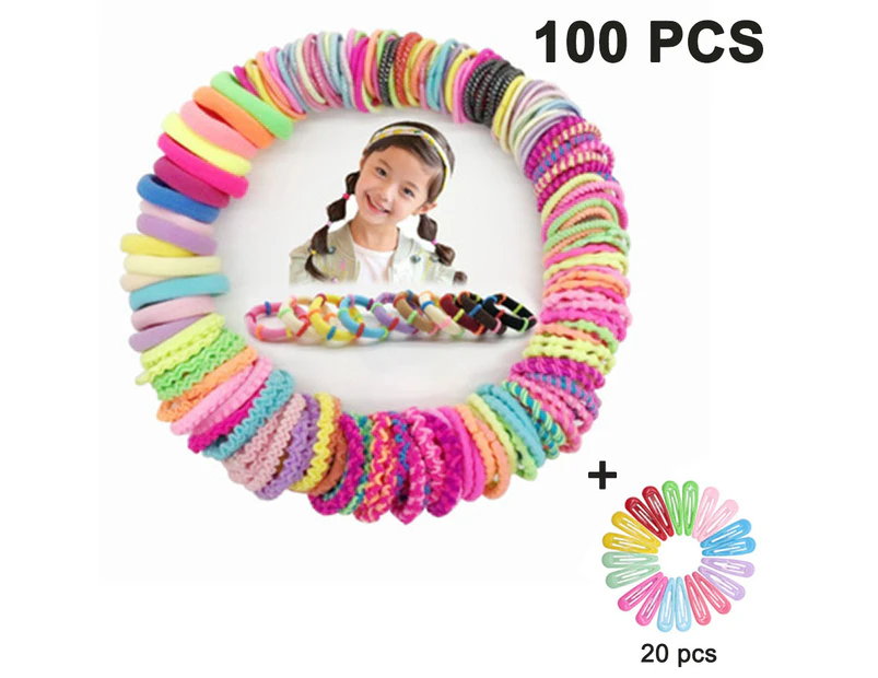 Pack of 100 10 Styles Scrunchies Multicolour Hair Elastic Bands Hair Rope Small Ponytail Holder for Children, Babies, Girls & Women - Combination 2