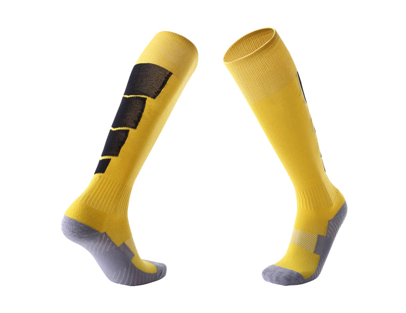 Adult Breathable Football Soccer Sports Training Men Sports High Tube Socks Yellow Black
