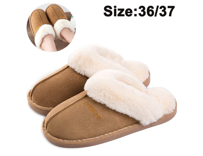 Womens Slipper Memory Foam Fluffy Soft Warm Slip On House Slippers - Khaki