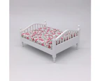 Wooden Miniature 1/12 Dollhouse Double Bed Floral Sheet House Furniture Kids Toy