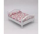 Wooden Miniature 1/12 Dollhouse Double Bed Floral Sheet House Furniture Kids Toy Bed