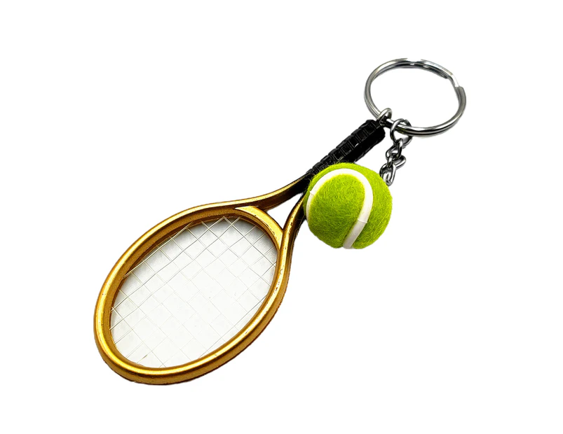Simulation Mini Tennis Racket Ball Keychain Pendant Bag Key Ring Accessories Golden