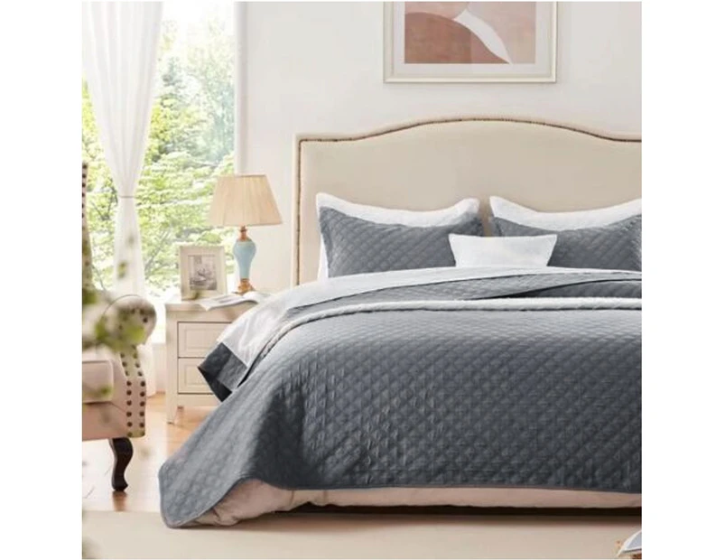 Charlie 3 Pce Lightly Quilted Polyester Embossed Coverlet Set Queen/King - Charcoal