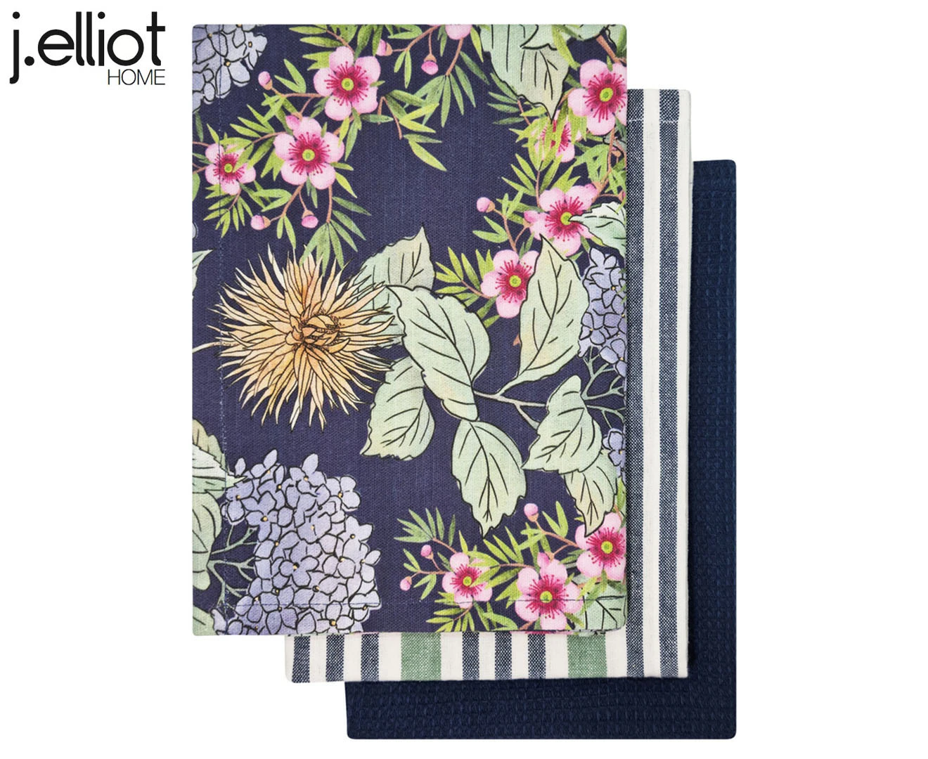 3PK J.Elliot Hydrangea 50x70cm Soft Tea Towel Kitchen Dish/Glass Cloth Navy