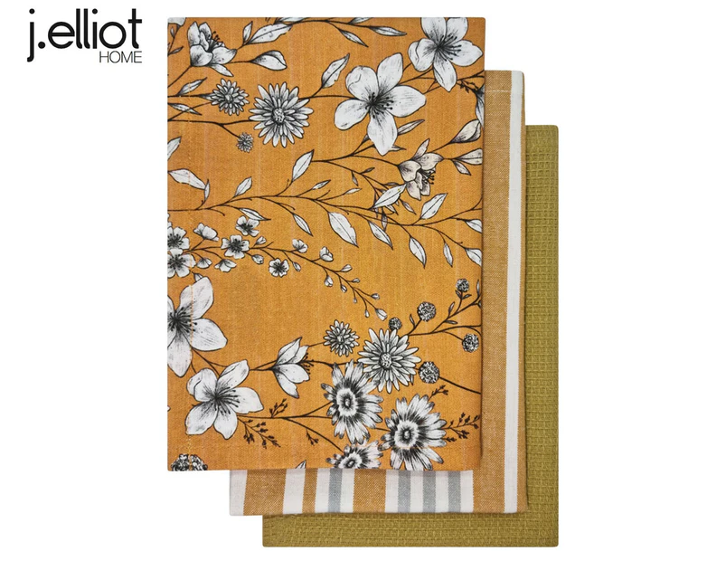 J.Elliot Home Blossom Tea Towel 3-Pack - Mustard
