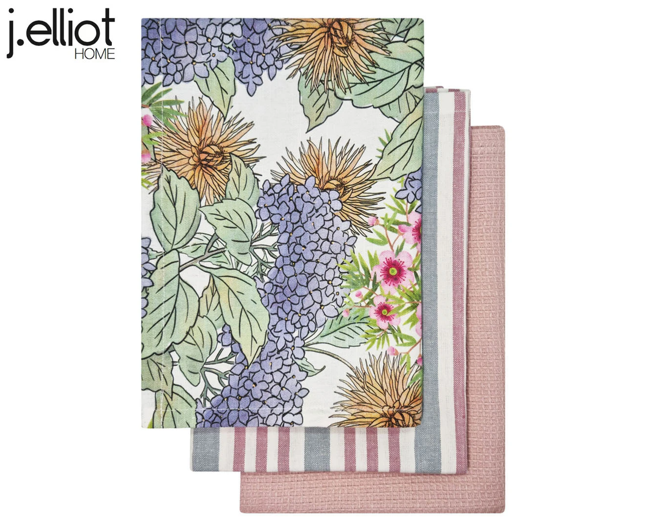 3PK J.Elliot Hydrangea 50x70cm Soft Tea Towel Kitchen Dish/Glass Cloth Rose Pink