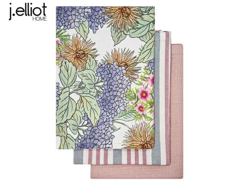 J.Elliot Home Hydrangea Tea Towel 3-Pack - Rose Pink